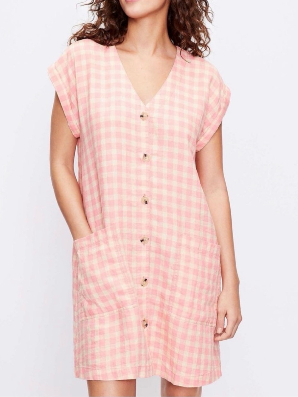Women’s Pink Gingham Button-Front Shirt Dress